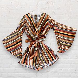 NWT Apricot Lane Boutique Vintage Style Bell Sleeve Striped Romper | Women | L